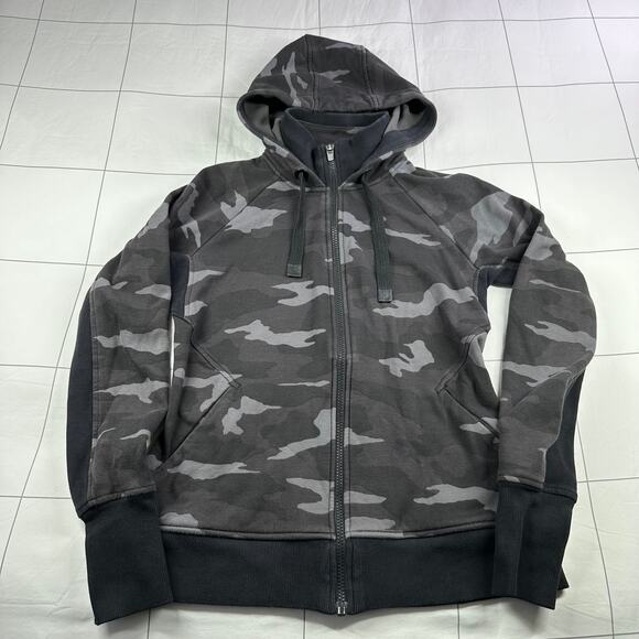 Athleta Jacket Womens Small Black Gray Camo Triumph Hoodie Full Zip Athleisure - Picture 2 of 8